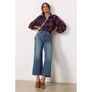 NWT $295 Re/Done High Rise Wide Leg Crop Jeans Crafted Indigo Wash Size 28/6